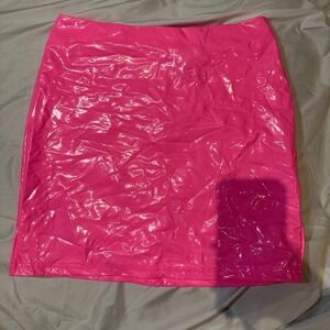 Pink vinyl mini skirt